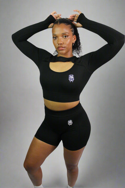 Black Valkyrie Shorts by Titans, featuring a stylish design and comfortable fit, shown on a model in the image.
