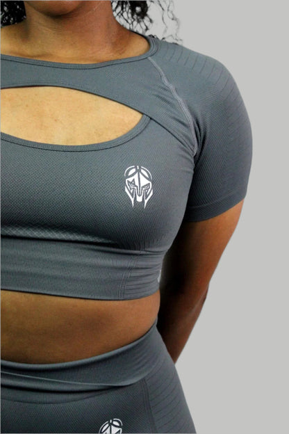 Grey Valkyrie Short Sleeve T-shirt by Titans, shown flat with front view and detailed fabric texture.